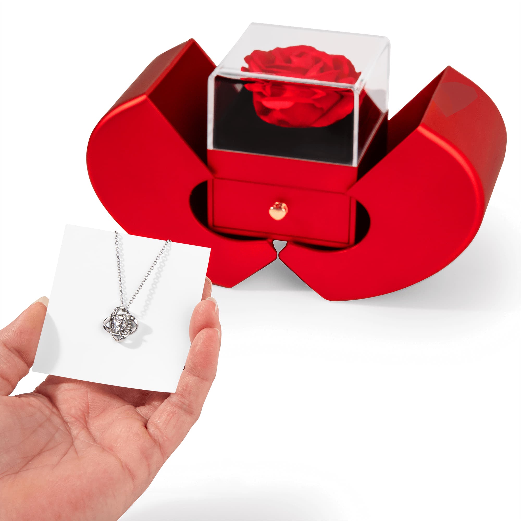 Love knot with Red Heart Rose Box