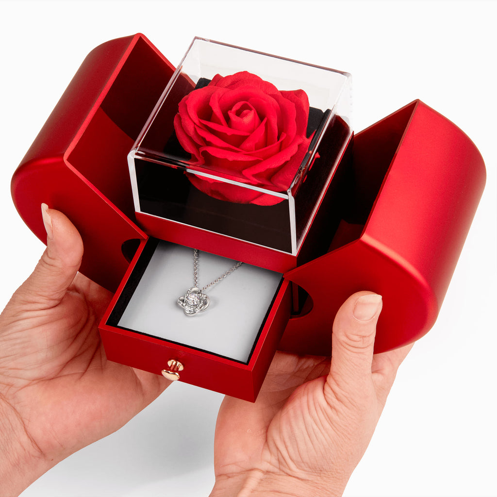 Love knot with Red Heart Rose Box
